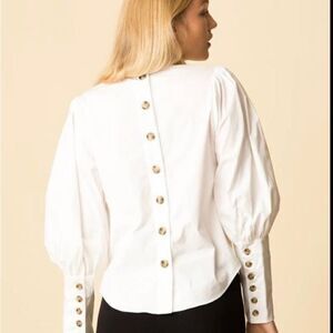 Veronica Beard white stretch poplin Clarke Button Back blouse M / L